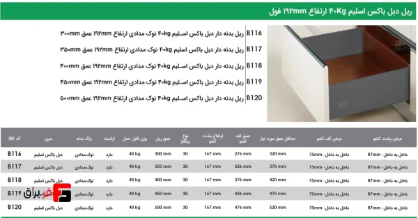 ریل دبل باکس اسلیم  ارتفاع 192mm فول -  فانتونی B116 تا B120 - Image 2