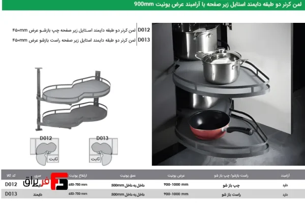 لمن کرنر دو طبقه دایمند استایل زیر صفحه با آرامبند عرض یونیت 900mm فانتونی D012 , D013 - Image 3