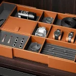 Compact mesh leather box with adjustable size, French style design