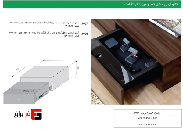 Fingerprint safety drawer inside the cabinet and desk