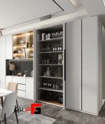 Hinged door mechanism for single wooden pocket door wardrobe