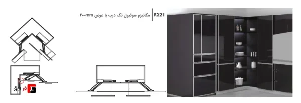 Single door swivel mechanism with 600mm width