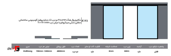 Wall-hung mechanism 4800mm, two single-wall doors, aluminum profile, symmetrical construction, manual synchronization