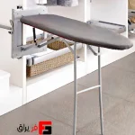 Wall-mounted, rail-mounted ironing table with base attached to the body