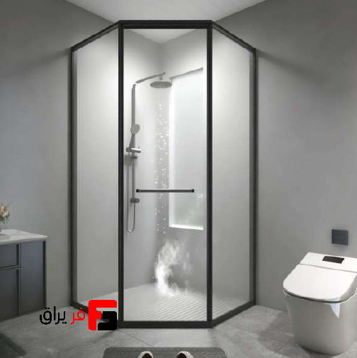 Mechanism and profile of the Corner Diamond in Flying Door shower cabin model, right opening
