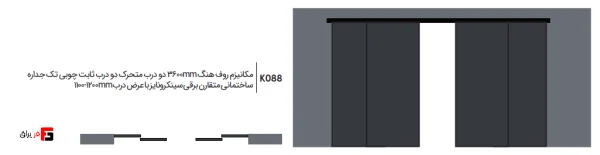 Roof Hanger Mechanism 3600mm Two movable doors Two fixed wooden doors Single-walled symmetrical construction Electric synchronized