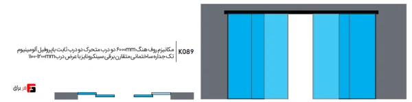 Roof Hanger Mechanism 6000mm Two movable doors Two fixed doors with single-wall aluminum profile Symmetrical construction Electric synchronized