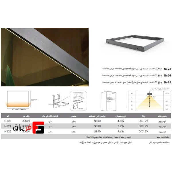 LED glass shelf light, Melo model, depth 320mm
