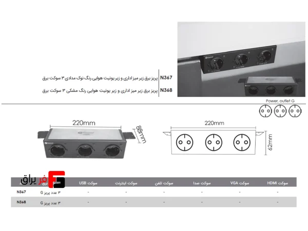 پریز برق میز اداری و زیر یونیت هوایی فانتونی N367 تا N368 - Image 2