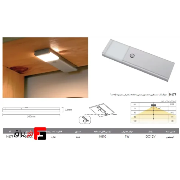 Rectangular LED flat ceiling light with mechanical button, Luna model