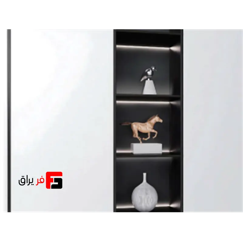 Vitra LED light at the end of a wooden shelf with double-sided light