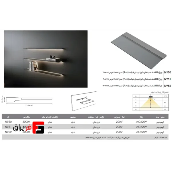 led-decorative-glass-shelf-light-fluxa-model-depth-210mm