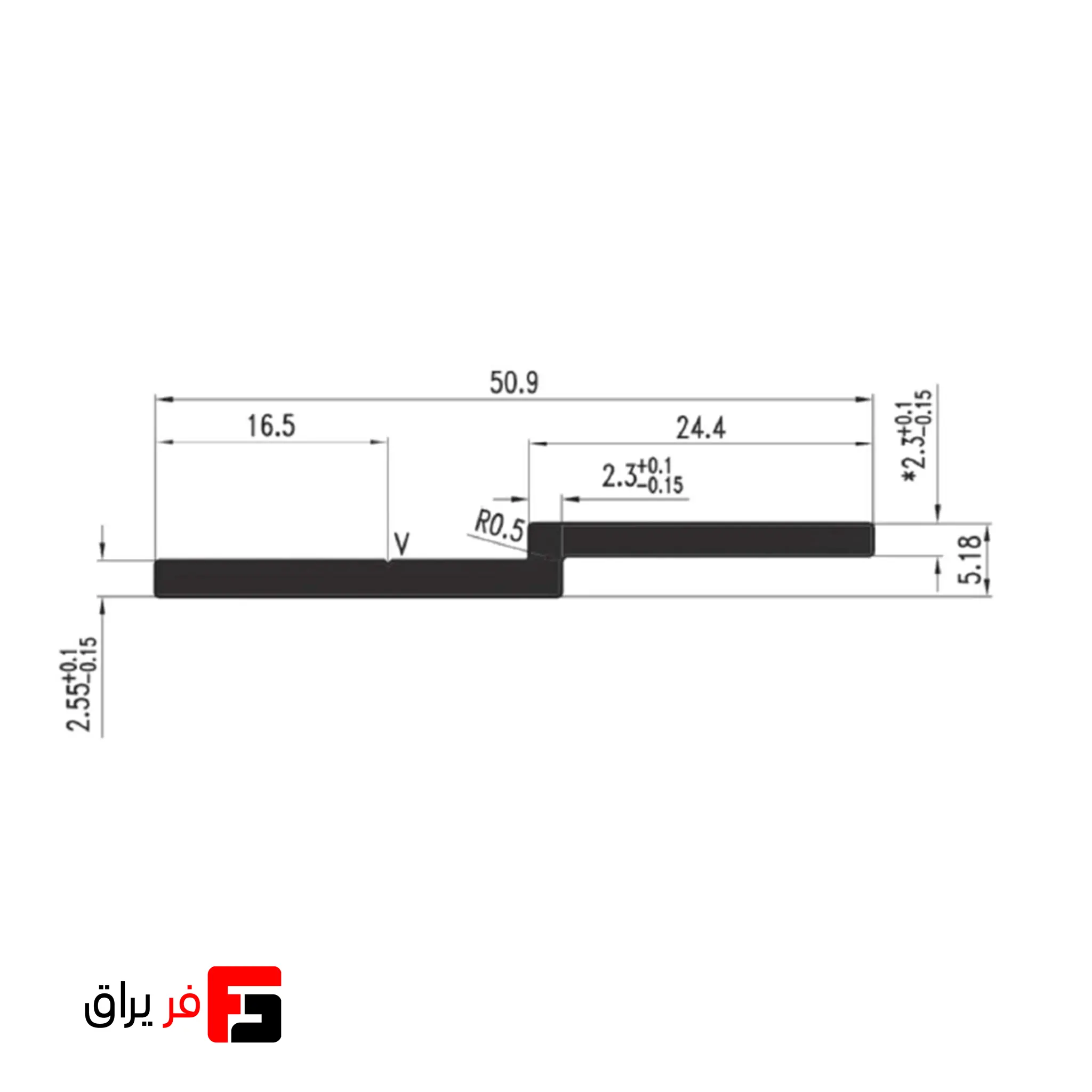 Decorative aluminum shelf hanger profile, T-shaped model, matte black color, with lighting capability, 3000mm