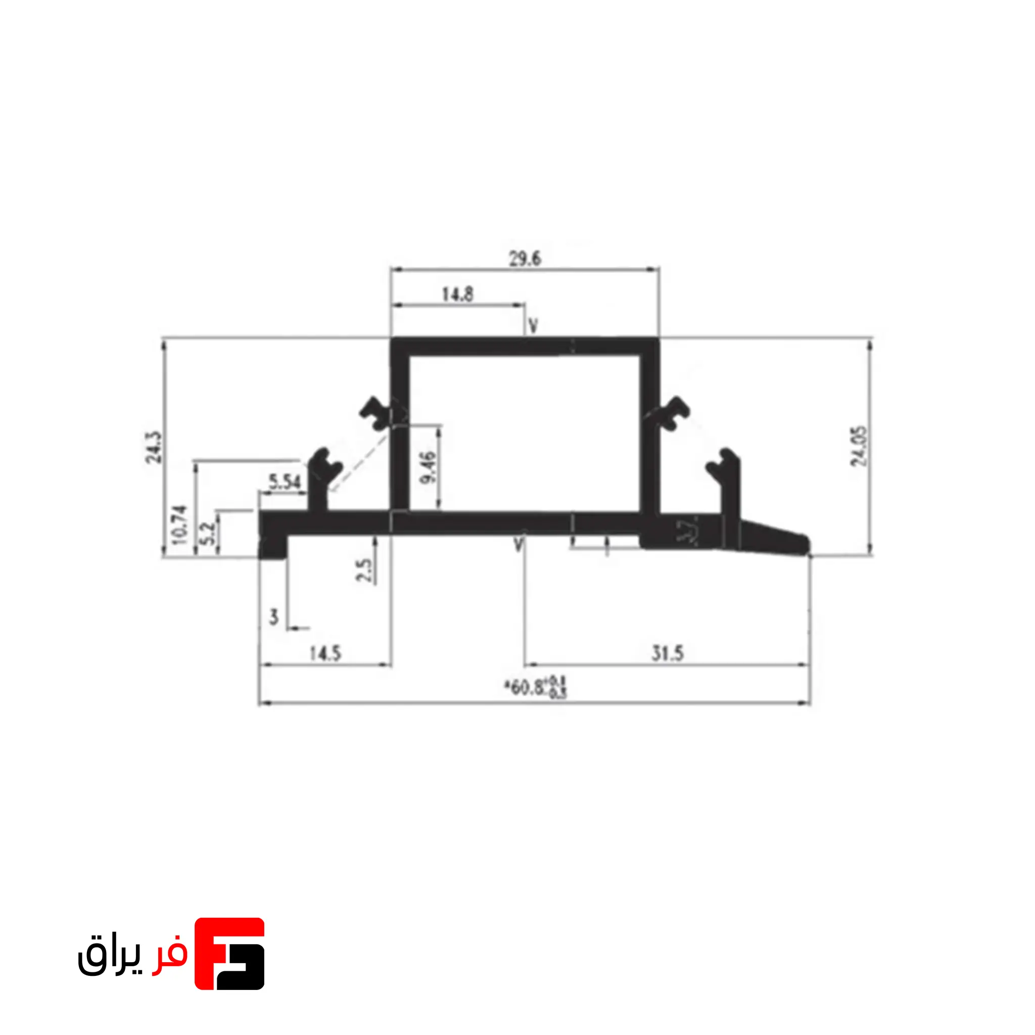 Decorative wall-mounted aluminum shelf hanger profile, L-shaped, matte black color, with lighting capability, 3000mm