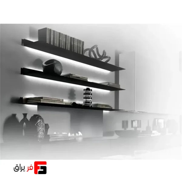 Decorative wall-mounted aluminum shelf profile, L-shaped, matte black color, with lighting capability, 3000mm