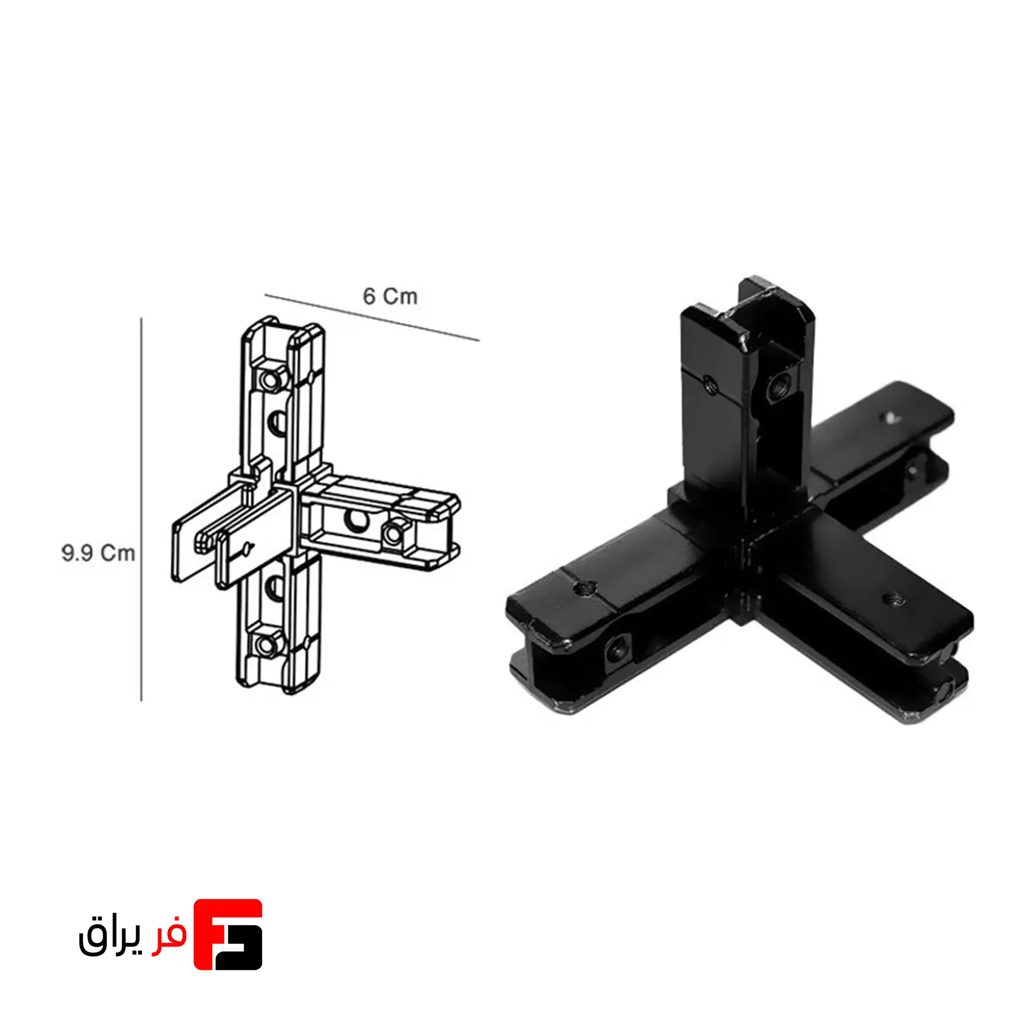 Four-head corner joint, shelving system model, matte black color