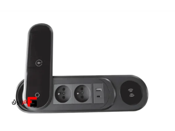 Power outlet with rotating cover and wireless charger, matte black color, model (Zero) Power outlet with rotating cover and wireless charger, matte black color, model (Zero)