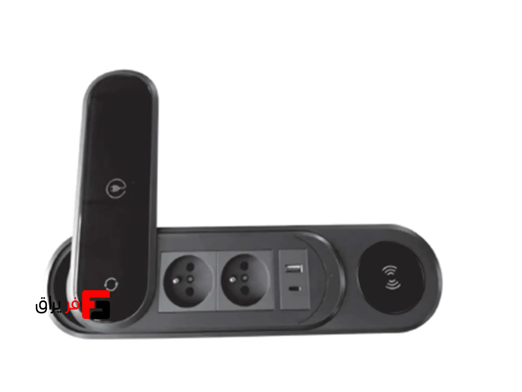 Power outlet with rotating cover and wireless charger, matte black color, model (Zero)