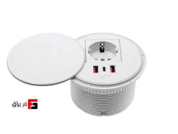 SwiffWall leather-covered rotary power outlet, white