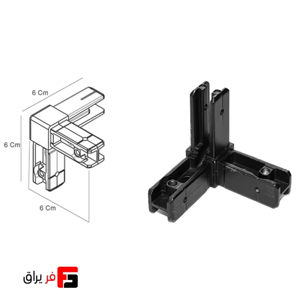 Three-head corner joint, shelving system model, matte black color