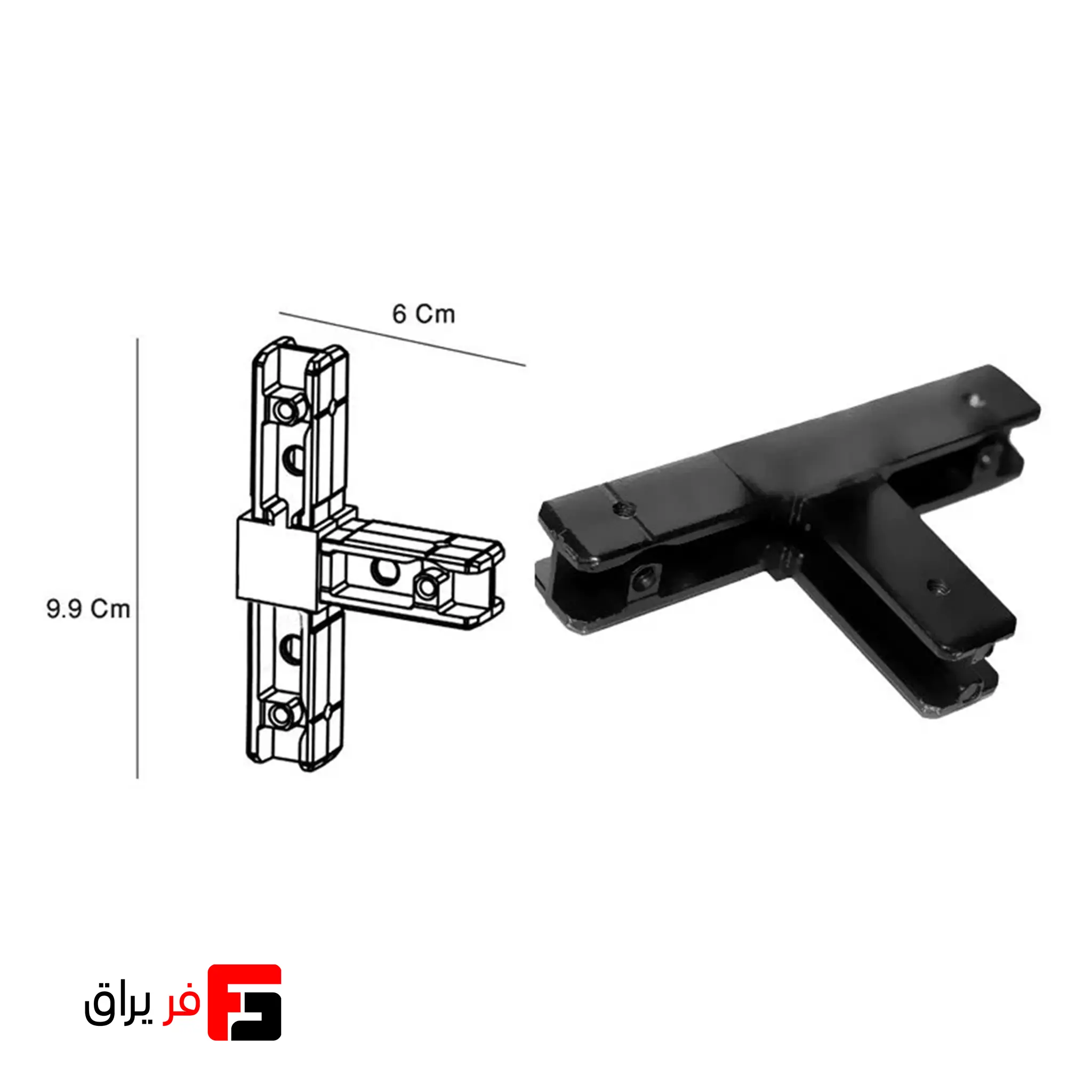 Three-head flat corner joint, shelving system model, matte black color