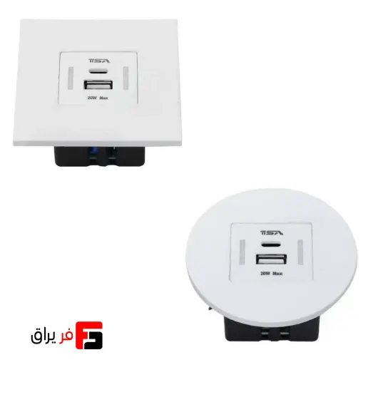 هاب شارژ 20 وات دو پورت USB و USB‑C برند TSA – رنگ مشکی و سفید