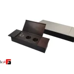 پریز کابینتی توکار درب فلپ تیسا 2 سوکت برق و 1 USB رنگ مشکی