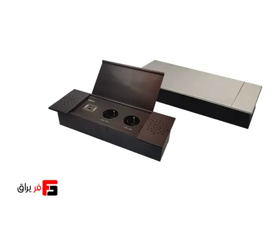 پریز کابینتی توکار درب فلپ تیسا 2 سوکت برق و 1 USB رنگ مشکی