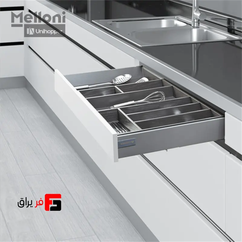 ریل مجیک باکس کوتاه با بدنه اسلیم یونی هوپر طوسی تیره ارتفاع 80 میلی‌متر مدل DBE.A سایز 30،35،40،45،50 سانتی‌متر