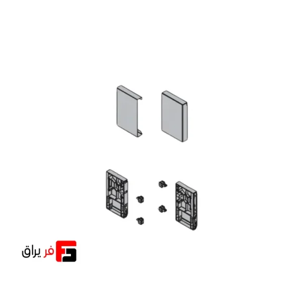 لوازم اینر کوتاه با فرانت شیشه کشو مخفی یونی هوپر طوسی تیره ارتفاع 80 میلی‌متر مدل 6101E4.80-6103E2 با کاور و براکت کوتاه فرانت شیشه 120