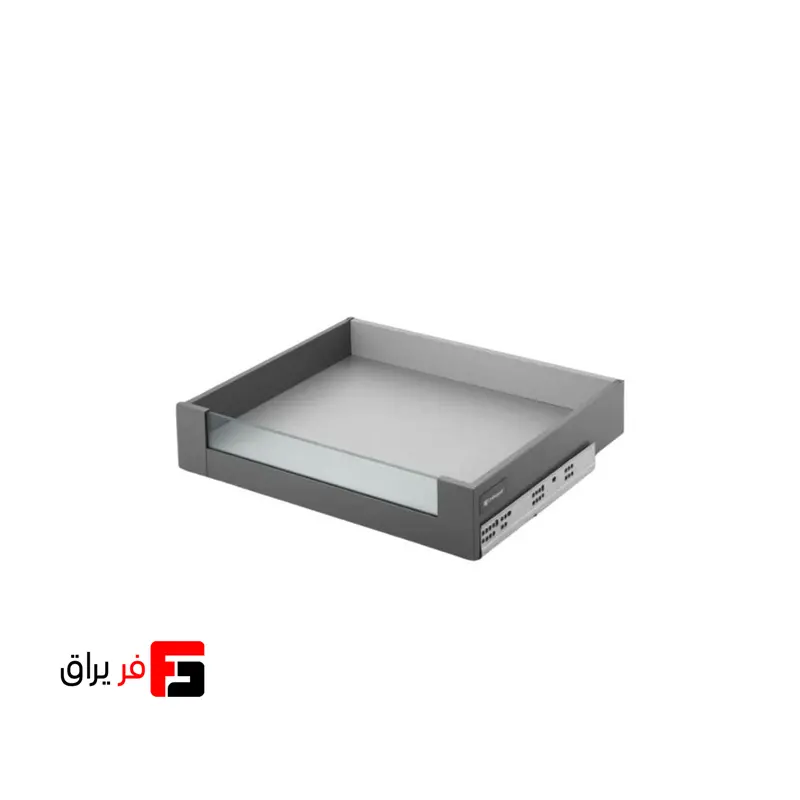 لوازم اینر کوتاه با فرانت شیشه کشو مخفی یونی هوپر طوسی تیره ارتفاع 80 میلی‌متر مدل 6101E4.80-6103E2 با کاور و براکت کوتاه فرانت شیشه 120