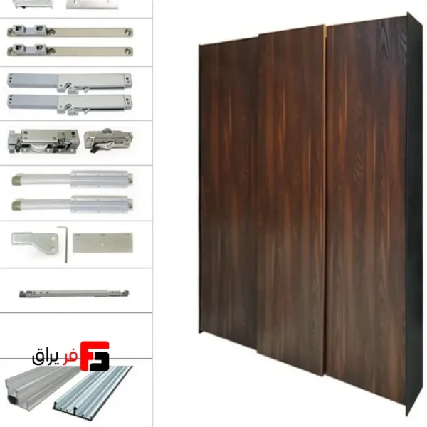 مکانیزم کمد ریلی تاپ لاین روکار سه درب با آرام بند وسط ملونی کد 11014 (ریل ۳.۶ متری)